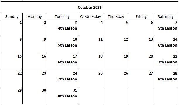 Corning Flute Studio Calendar 2023-10 Oct