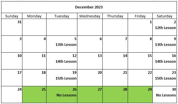 Corning Flute Studio Calendar 2023-12 Dec
