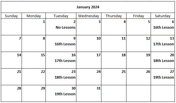 Corning Flute Studio Calendar 2024-01 Jan