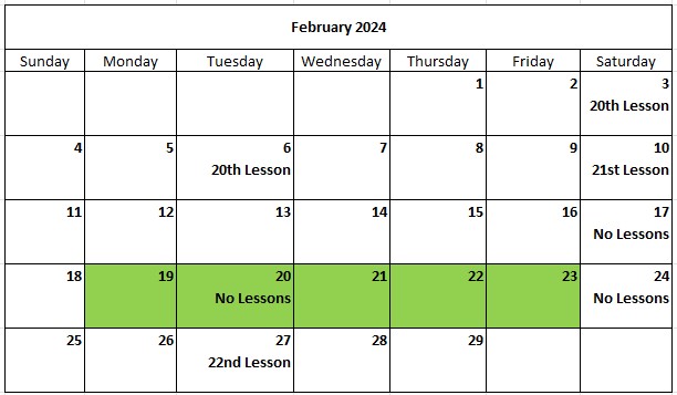 Corning Flute Studio Calendar 2024-02 Feb