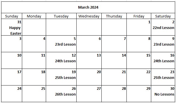 Corning Flute Studio Calendar 2024-03 Mar